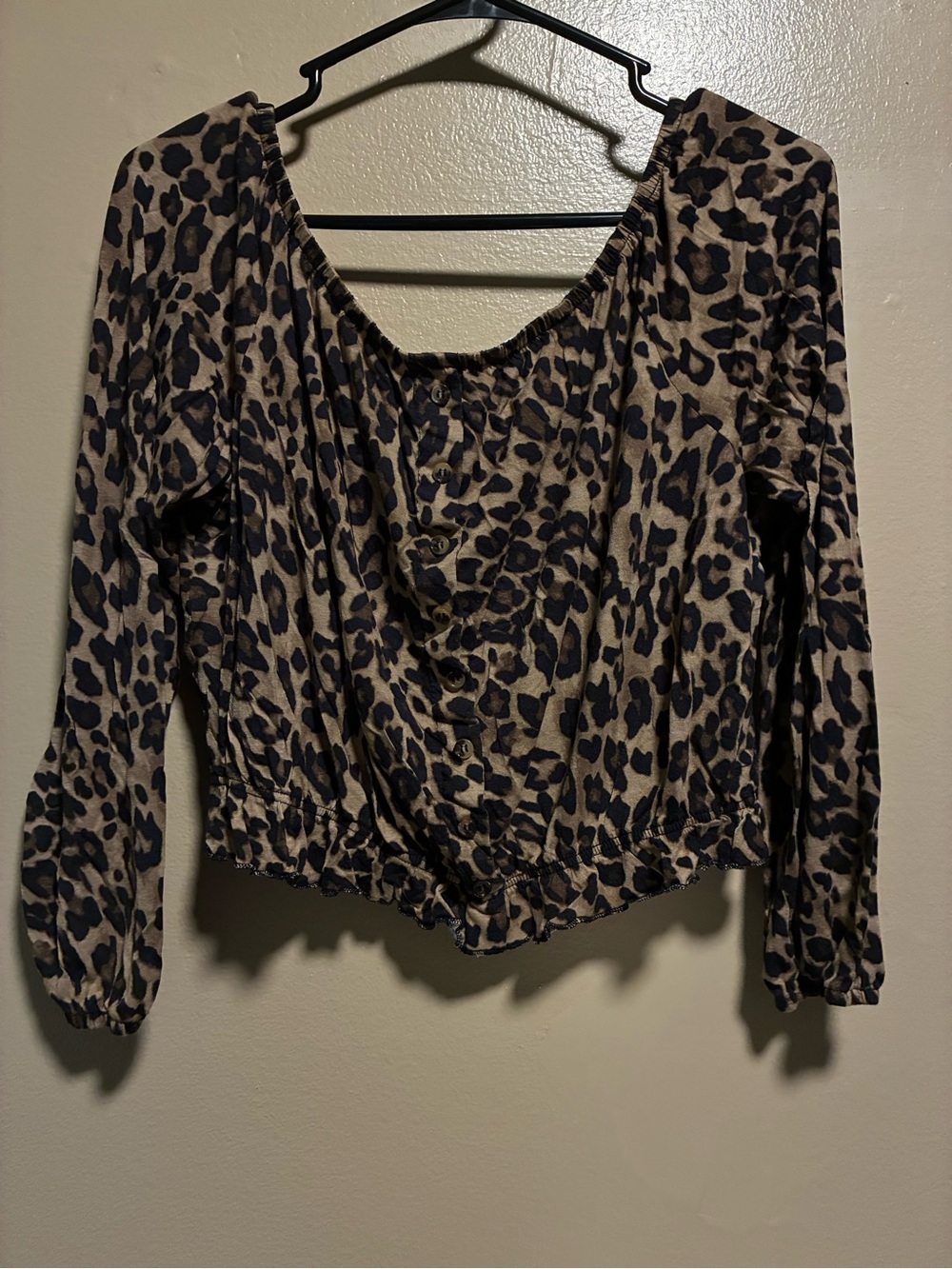 H&M Leopard Print Long Sleeve Top in Brown and Black